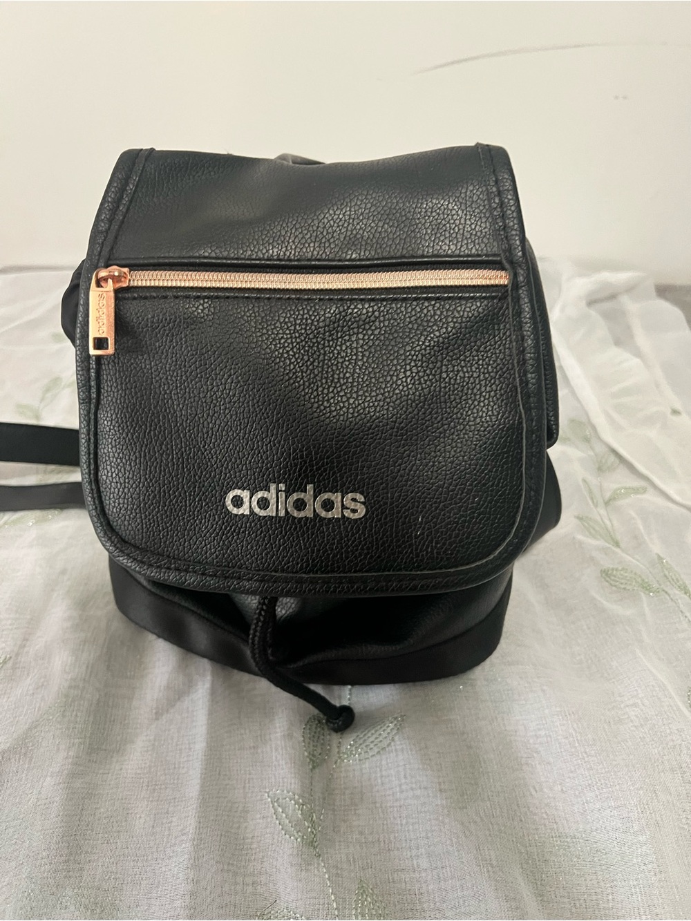 adidas Black Mini Faux Leather Backpack with Rose Gold Zipper